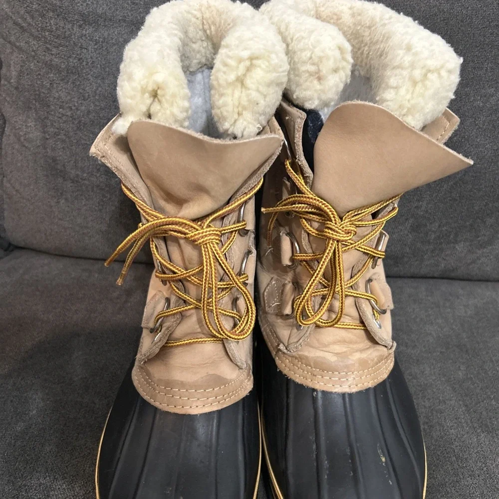 REI Duck Boots Mens 8 Tan Black Packer Winter Snow Insulated Sherpa Lined Boots